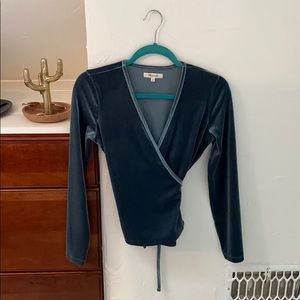 Madewell Velvet Sage Longe-sleeve Wrap Top